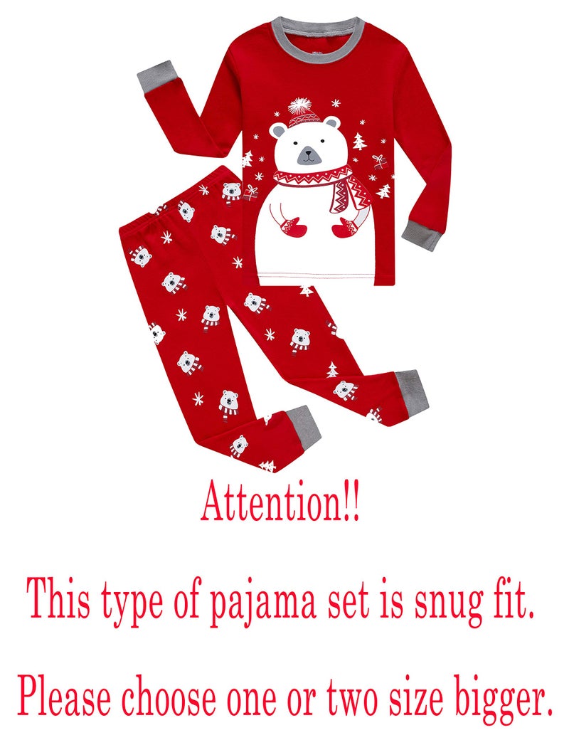 KikizYe Girls & Boys Polar Bear Christmas Pajamas Kids Long Sleeve 100% Cotton Toddler Pjs Size 2T - Image 2